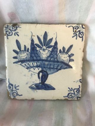 Vintage White And Blue Hand Painted Tile