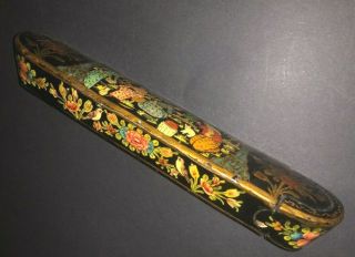 Fine Antique Islamic Persian Kajar Hand Painted Lacquer Scene Writing Pen Case