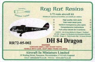 1/72 Rug Rat Resins; De Havilland Dh.  84 Dragon Rare Kit