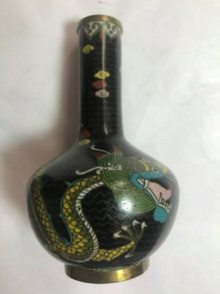 Antique Large 4 3/4” Chinese Cloisonne On Brass Vases Dragons