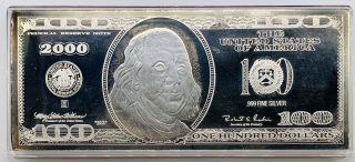 4 OZ Silver US $100 Dollar Bill.  999 Fine In Capsule & Rare 2