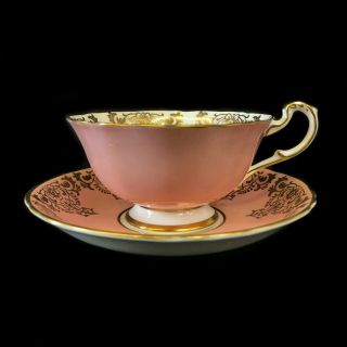 PARAGON RARE LARGE RED ROSE / PINK / GOLD GILT TEA CUP & SAUCER A2377 2