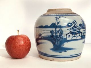Antique Chinese Porcelain Ginger Jar Pot Vase Ming Fishing & Landscape Scenes
