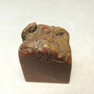 D679: Chinese Seal Of Stone With Very Good Sculpture Work Of Chilong Dragon