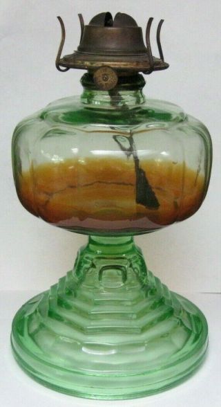 Vintage Green Glass Kerosene Oil Lamp Base W/ P & A Burner