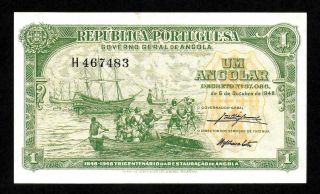 Rare Uncirculated 1 Angolar 1948 Banknote From Angola Tiny Stain