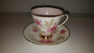 Old Royal Bone China Teacup And Saucer Pink Flowers Gold Trim