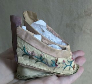 Rare Antique Chinese Golden Lotus Bound Foot Shoes Slippers 3 " Fit Baby Or Doll