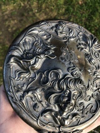 ART NOUVEAU SILVER PLATE HAND MIRROR UNGER BROTHERS ERA 2