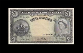 1953 British Colony Bahamas Qeii 1 Pound Rare " A " ( (ef, ))
