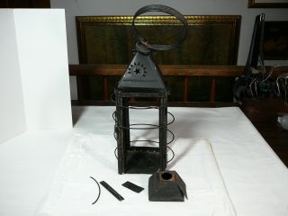(parts Or Restore) Antique Primitive Candle Lantern Punched Pierced Tin Star Vtg