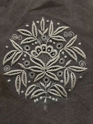 Rare Antique French Pre 1900 Fond De Bonnet - Embroidery On Tulle 9 " Square