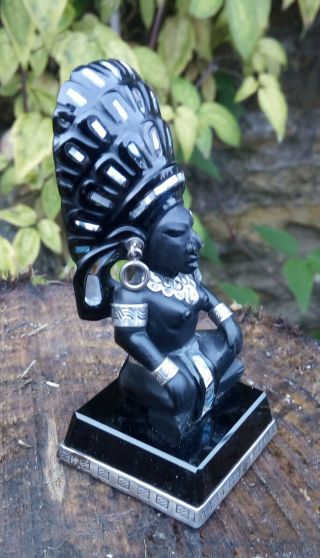 Vintage Aztec/mayan Goddess Obsidian,  Sterling Silver & Abalone Rare