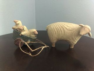 Rare Vintage Sheep And Baby Lambs Statue Figurine Ewe Rams Farm Animal