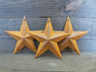 Set Of 3 Rusty Tin Barn Stars 5.  5 In 5 1/2 " Dimensional Primitive Country Rusted