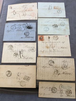 9 Rare Portugal Postal Covers Madeira To France 1840’s - 1870’s (mostly Stampless)