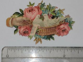 Antique Victorian Die Cut Out Valentine Small Card Embossed Doves Joy Near Thee