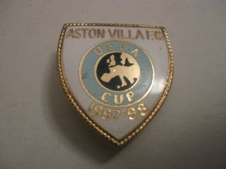 Rare Old 1997 - 98 Aston Villa Football Club Uefa Cup Enamel Brooch Pin Badge