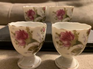 Vintage Very Rare 4 Shot Glasses Fine China White With Purple Roses