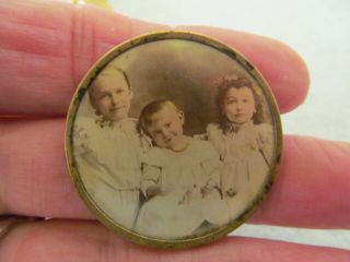 Antique Victorian Little Girls Children Photo Brooch Pin Mourning 1 3/8 " C Clasp