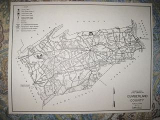 Antique 1962 Cumberland County Pennsylvania Hunting Fishing Map Highway Rare Nr