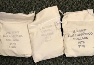 1979 P,  D,  &s Stitch 3 Susan B Anthony Dollar Us 100 Coin Bags Rare