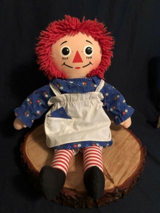 Vintage Raggedy Ann 18 " Doll With Dress,  Apron,  Bloomers & Red Yarn Hair,  1987