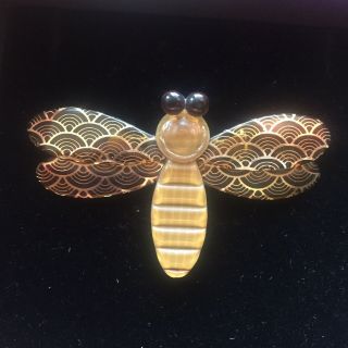 Rare Lea Stein Signed Gold Bumble Bee Dragonfly Brooch