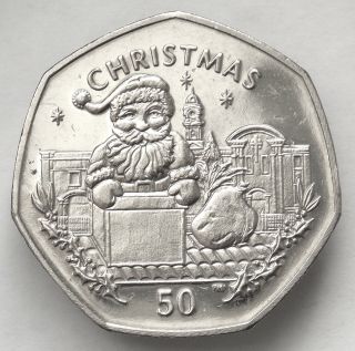 Gibraltar,  50 Pence,  1998,  50p Coin,  Christmas,  Km769,  Copper - Nickel,  Aunc,  Rare