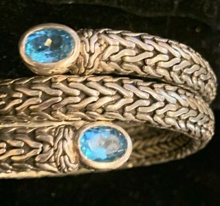 Rare John Hardy Batu Classic Triple Coil Bracelet Sterling Silver,  Blue Topaz