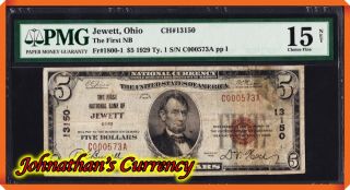 Jc&c - Rare - Series 1929 $5 The First Nb Of Jewett,  Ohio 13150 - Pmg 15 Net