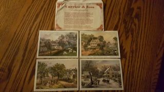 4 Vintage Currier And Ives Lithographs " American Homestead " Four Seasons Series
