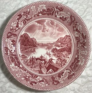 Rare View Hudson West Point Johnson Bros Historic America Pink Red Soup Bowl