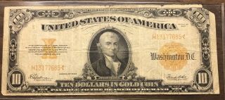 Us Currency Large Note 10 Dollars Gold On Demand 1922 Rare Small Serial Number
