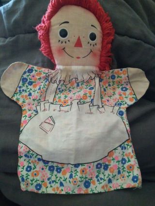 Vintage Knickerbocker Raggedy Ann Fabric 10 " Hand Puppets Doll Yarn Hair