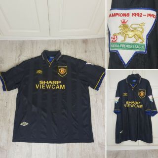 Rare Manchester United Man Utd 93 - 95 Shirt Xxl Black Sharp Umbro Viewcam Badges