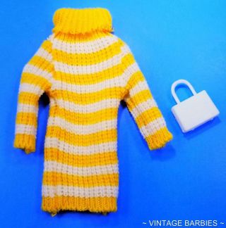 Barbie Doll Sized Yellow & White Dress W/purse Minty Vintage 1960 