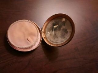 Vintage Antique Three Flowers Cosmetic Powder Compact Brass Mirrored Box 2.  5 "