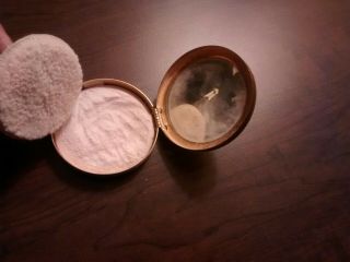 Vintage Antique Three Flowers Cosmetic Powder Compact Brass Mirrored Box 2.  5 