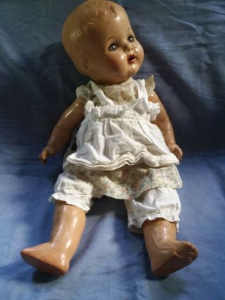 Vintage 1940s Antique 20 Inch Molded Hard Plastic Doll Sleep Eyes Teeth