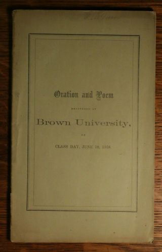 Antique 1858 Brown University Class Day Program