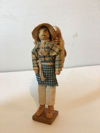 Vintage Guatemalan Cloth Doll - Hiking Man Immigrant - Husk Wire Rare