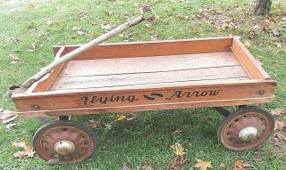 Rare Antique Wooden Flying Arrow Coaster Wagon