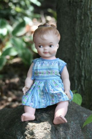 Vintage 1950s Hard Plastic Girl Baby Doll In Handmade Clothes With Boopsie Eyes