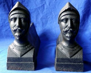Rare 19th Century French Cast Iron Andirons Of A Knight Circa 1835