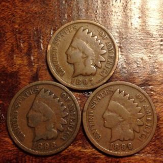 1897,  1898,  1899 Indian Head Penny Antique Cent Rare Post Civil War Us Coin 849d