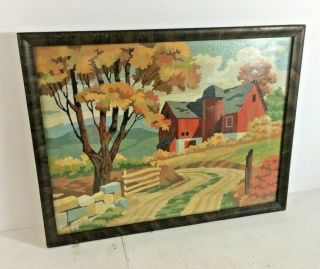 Vintage 12” X 16” Paint - By - Number Farmhouse/barn Framed Painting