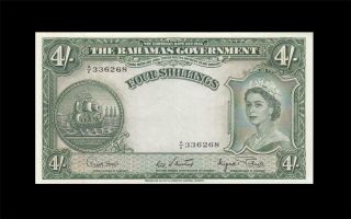 1953 British Colony Bahamas Qeii 4 Shillings 4/ - Rare ( (aunc))