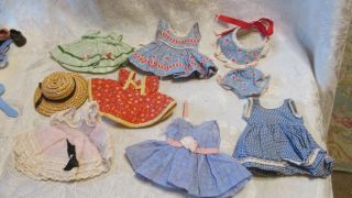 6 Vintage Dresses For 8 " Doll Ginny Ginger Ect.  With Straw Hat