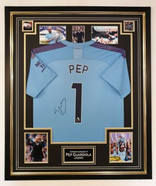 Rare Autographed Pep Guardiola Manchester Signed Shirt Jersey Display